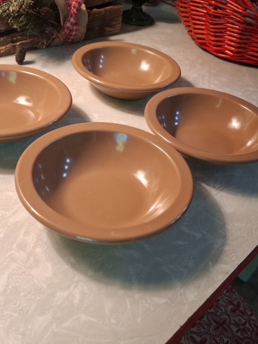 Set of 4 Brown Dallas Ware Fruit Bowls Melamine Melmac